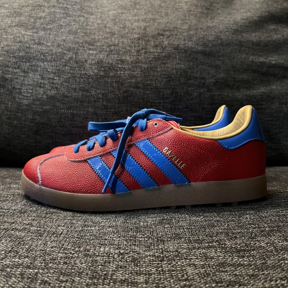 Adidas Gazelle Golf Lux Shoes Mens Size 9.5 Red Blue Gum Sole Golf Spikeless